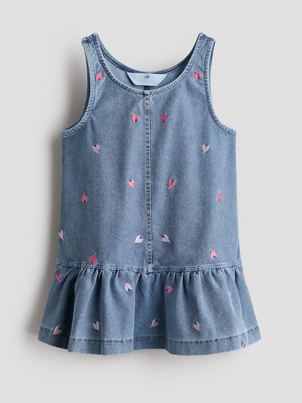 H&M Denim Look Dress with Pink Hearts Girls 4-6
